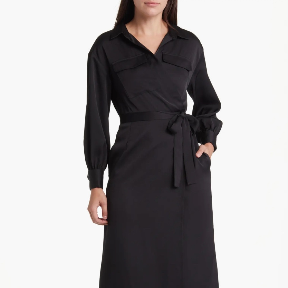 Harlow Long Sleeve Satin Midi Wrap Dress